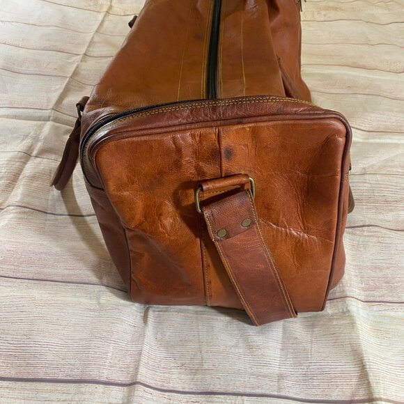 Komal's Passion 21'' Large Travel Genuine Brown Leather Duffle Bag With Strap - Picture 7 of 11